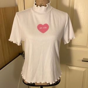 F21 forever 21 cute Kawaii sassy top ribbed turtleneck you wish pink heart 0X XL